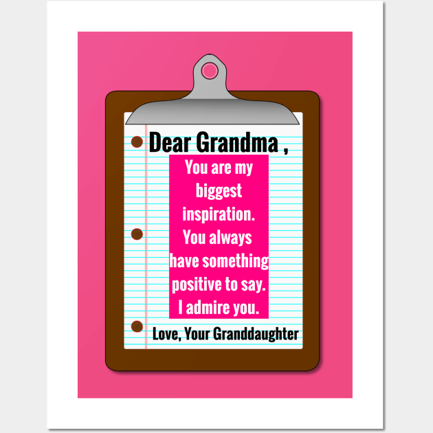 Dear Grandma: Special Personalized Message to Grandma From Granddaughter - Gifts Grandmothers Will Love Wall Art by S.O.N. - Special Optimistic Notes 